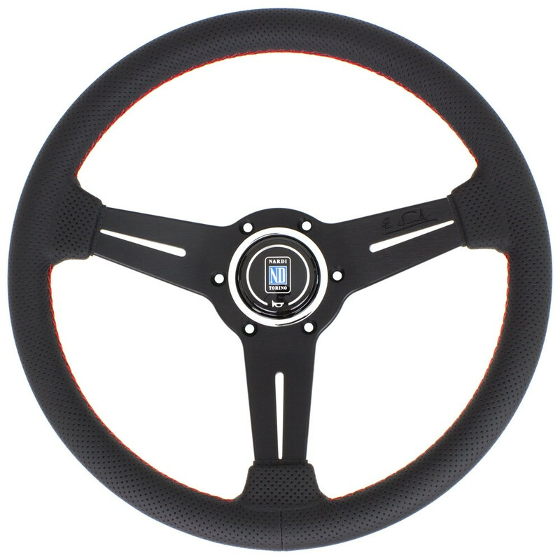 Volante Nardi Classic ND33, cuero negro perforado, radios negros, costuras rojas 1 Volante Nardi Classic ND33, cuero negro perforado, radios negros, costuras rojas