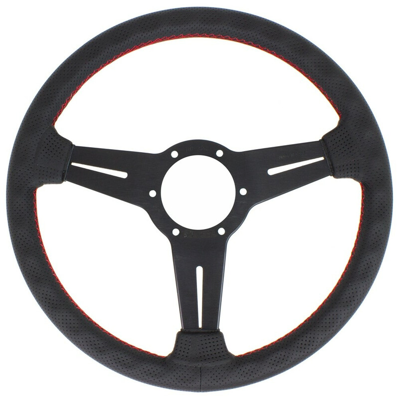 Volante Nardi Classic ND33, cuero negro perforado, radios negros, costuras rojas 2 Volante Nardi Classic ND33, cuero negro perforado, radios negros, costuras rojas - Imagen 2