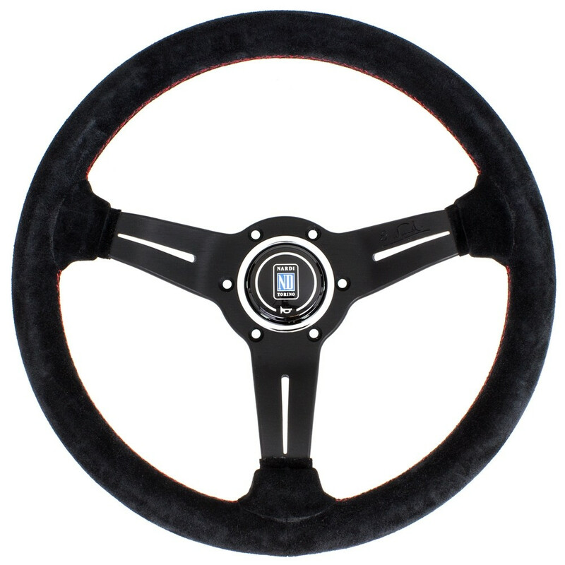 Volante Nardi Deep Corn, ante, radios negros, costuras rojas 1 Volante Nardi Deep Corn, ante, radios negros, costuras rojas