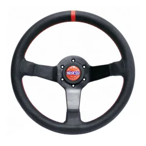 Volante Sparco Champion 330 mm (plato de 65 mm), cuero negro, radios negros